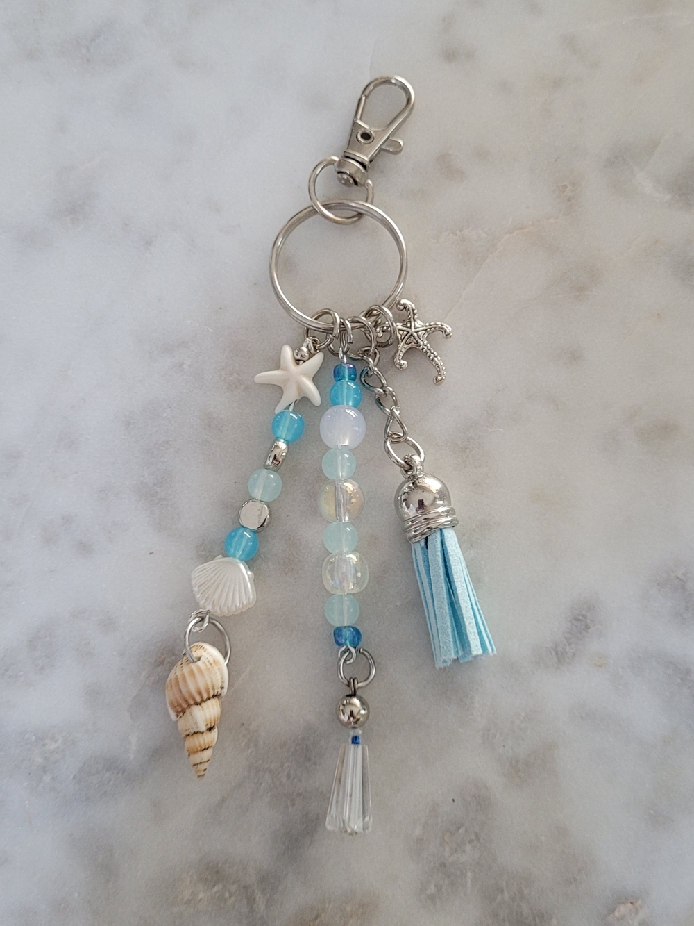 Blue Sea Shell Tassel Keychain Or Purse Charm